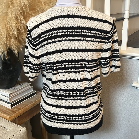Anthropologie Striped Cropped Wrap Cotton Blend Short Sleeve Sweater Size Large - Picture 5 of 8